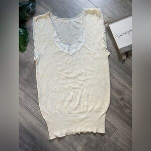 Vintage Orvis Wool Sweater Vest / Sleeveless Lace Trime Top in Cream. Size M